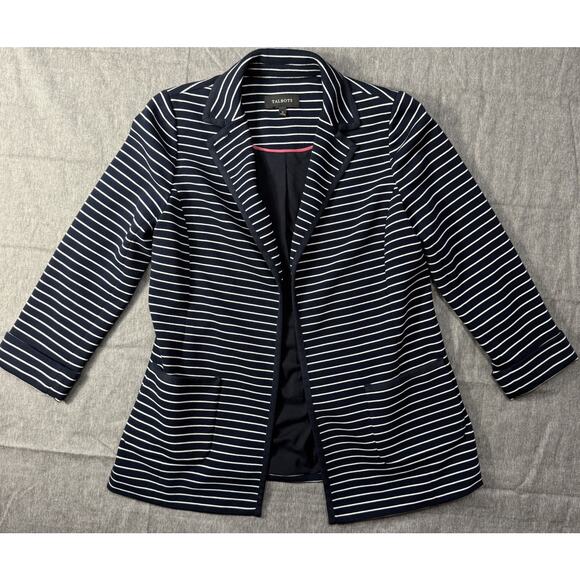 Talbot's Womens Jacket Size S "Ottoman" Sweater Jacket Navy/White Stripe - Picture 2 of 8